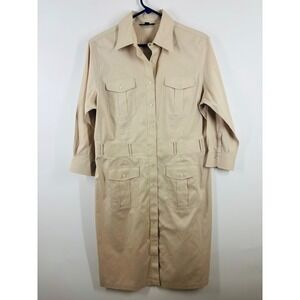 Brooks Brothers Womens Tan Khaki Cotton Utility Safari Shirt Dress Size 12